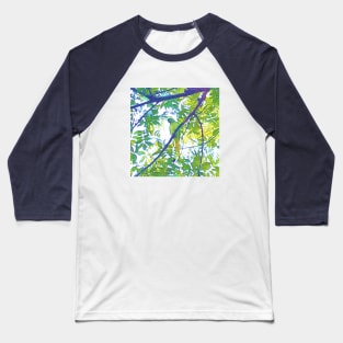 Parrot on the tree, bird, tree, branch, green, nature, forest, animals, painting, birds, digital, blue, Baseball T-Shirt